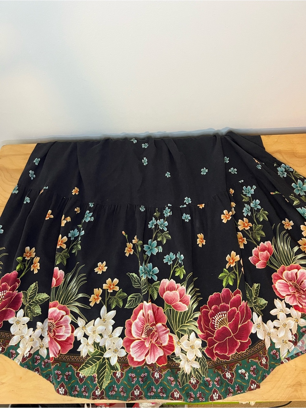 Farm Rio Floral on Black Drop Waist Maxi Skirt - Picture 6 of 8